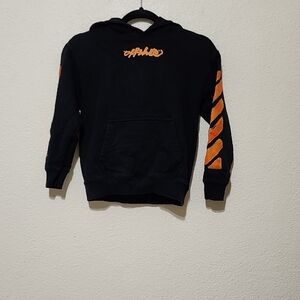 Off-White Black and Orange Pullover Hoodie with Graphic Design